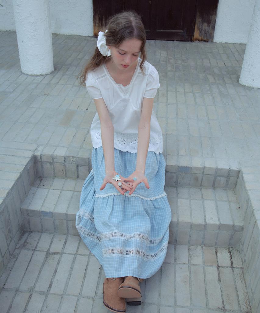 Aueonoseuteljia Mora Lace Check Tiered Skirt_Light Blue(Ob6Sk14)