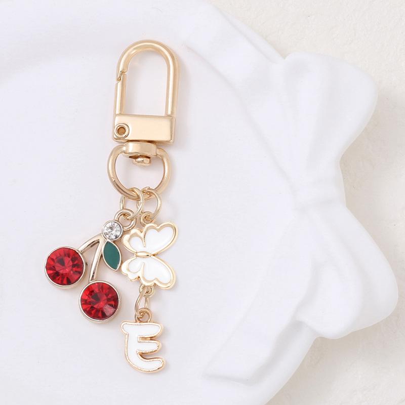 

Cherry Butterfly Letter Keychain A-Z Initial Letter Keyring Charms Bag Pendant Decoration Car Key Holders Couple Gift