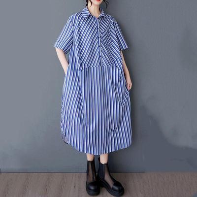 Short Sleeve Plus Size Vintage Stripe New In Dresses for Women Casual Loose Long Summer Dress