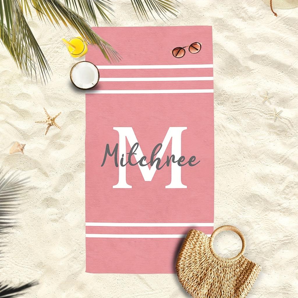 Personalized Striped Beach Towel Custom Name/Logo Oversized Microfiber Towel Summer Party Gift for Beach Swimming Bath Sports