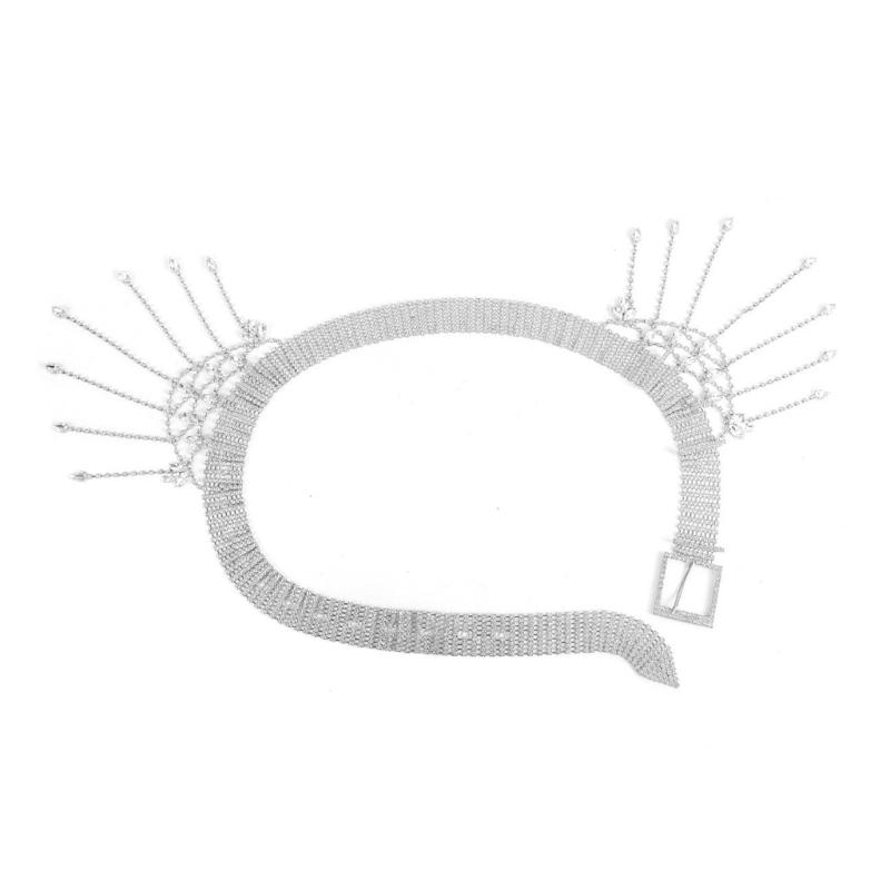 

Fringe Belly Chain with Diamonds Rhinestones Tassels Waist Chain Exaggerated Fashion Accessory for Trendy Ladies
