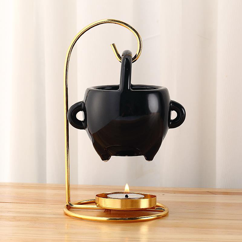 2 Pack Hanging Pagan Cauldron Oil Burner, Ceramic Cauldron Essential Oil Wax Melt Burner Tealight, Witches Witchcraft Decor