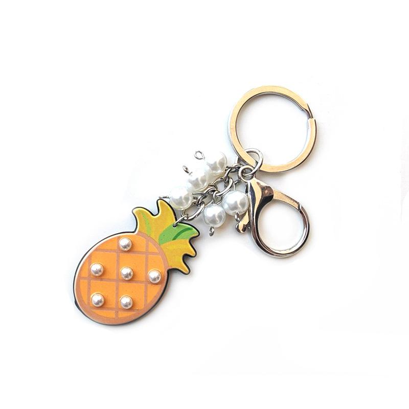 

Personalized Acrylic Fruit Keychain with Glass Pearl Ornament - Pineapple & Avocado Design