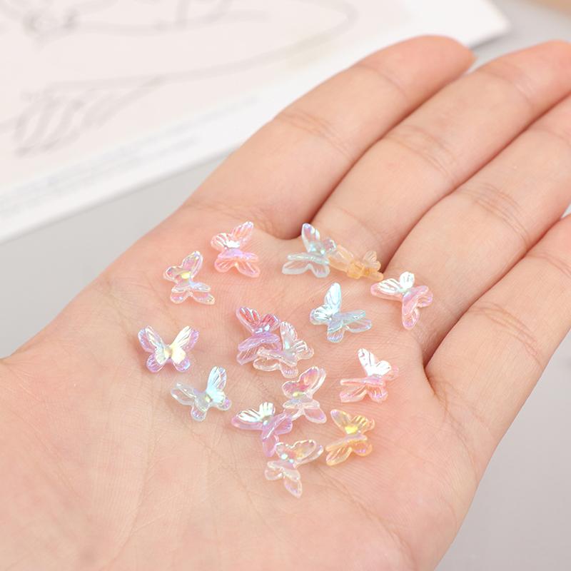 20 szt. Aurora Brokatowe Kolorowe Motyle Ozdoby do Paznokci DIY Żywica Naklejki Manicure