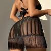 2025 European & American Tassel Mesh Bandeau Halter Three-Piece Bikini Swimsuit