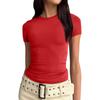 נשים שרוול קצר סוילד סקסי חמוד טי Slim Fit Tight Crop-Top חולצה