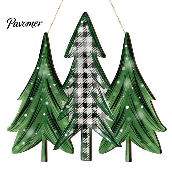 Vintage Style Xmas Sign Christmas 2D Wooden Welcome Hanging Sign, Cartoon Santa Snowman Tree Winter Seasonal Home Ornament Door Hanger with Rope, Wall