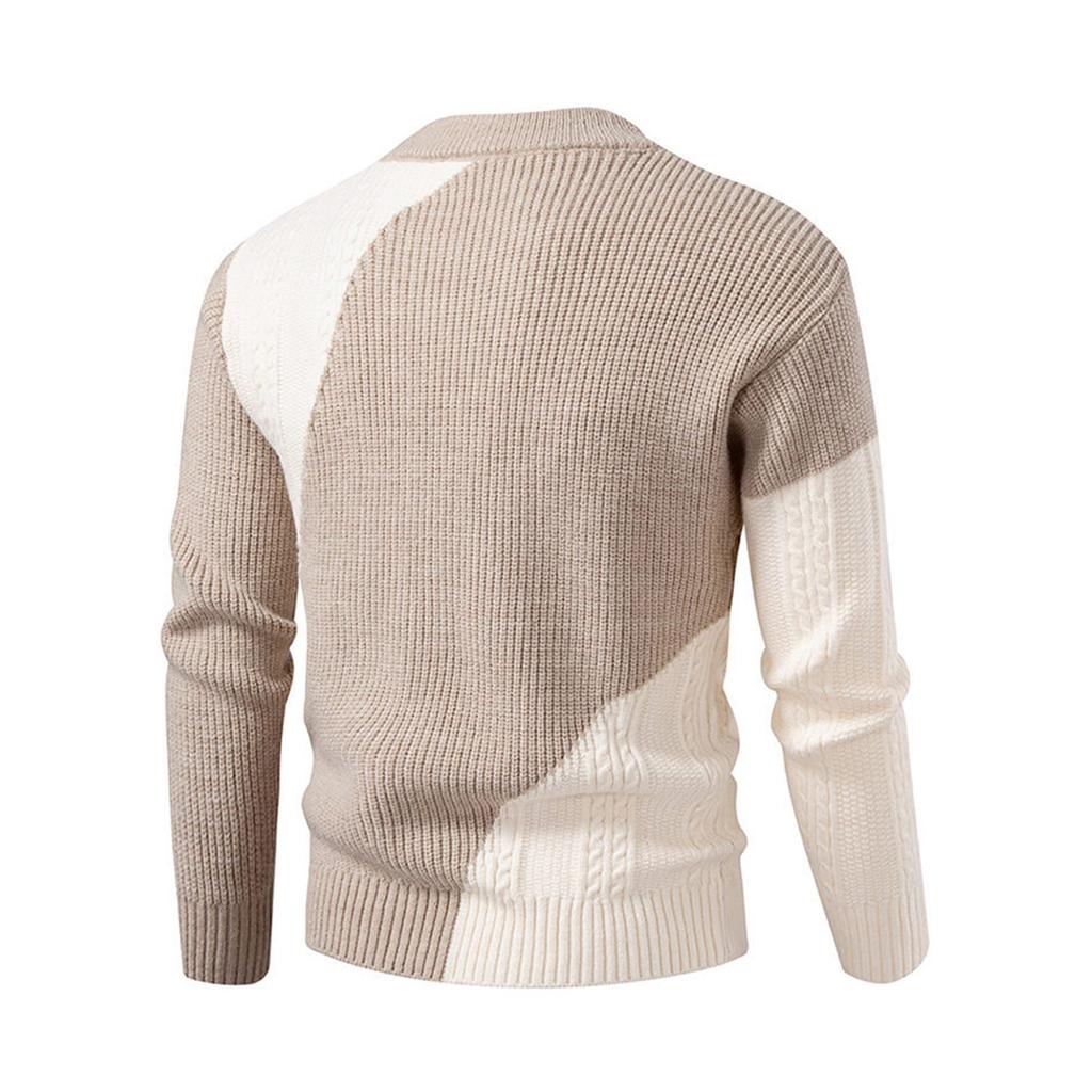 Men's Round Neck Stitching Sweater Casual Modified Warm Sweater Pullover