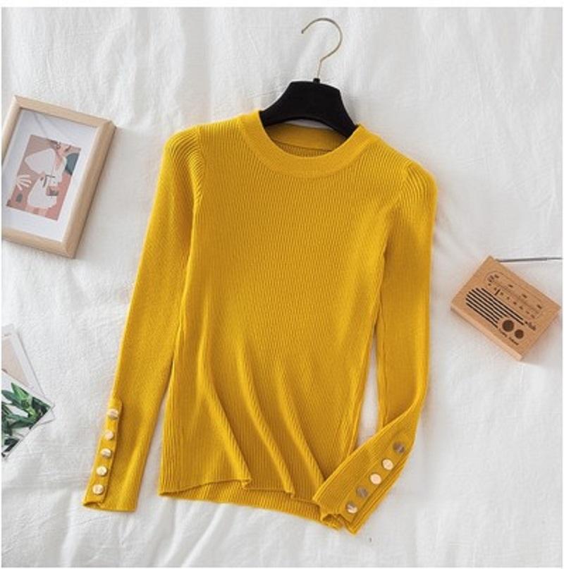 Women Thick Sweater Pullovers Khaki Casual Autumn Winter Button O Neck Chic Sweater Female Slim Knit Soft Jumper