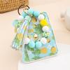 Ladies Wristlet Wallet Floral Print Wallet Beaded Wristlet Keychain with Tassel Coin Wallet Card Holder for Street Daily Outings