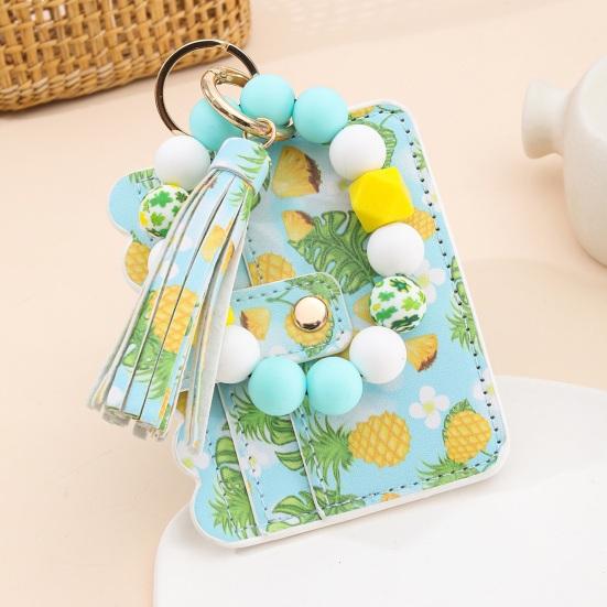 Ladies Wristlet Wallet Floral Print Wallet Beaded Wristlet Keychain with Tassel Coin Wallet Card Holder for Street Daily Outings