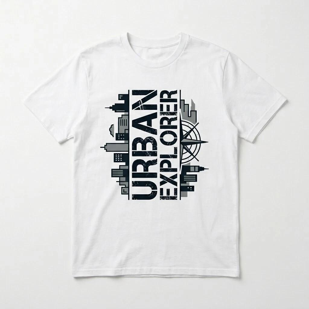 Urban Explorer T-Shirt - City Skyline Compass Graphic Tee - Adventure Streetwear XXL