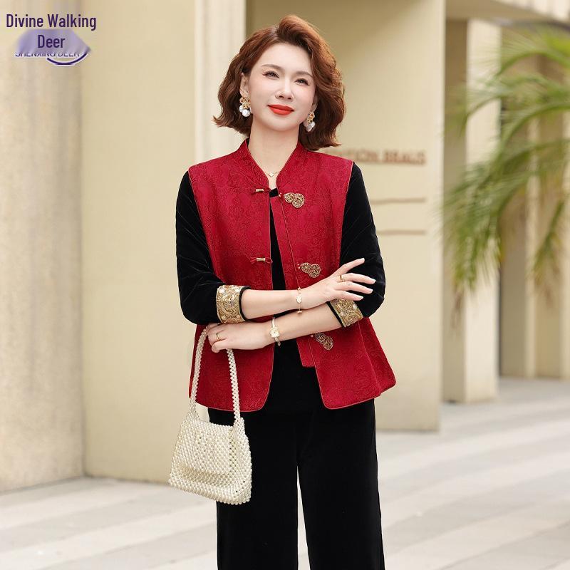 

Mom s New Embroidered Three-Piece Suit for Spring & Autumn - Ideal for Mother of the Bride 4XL (135-145 jin)