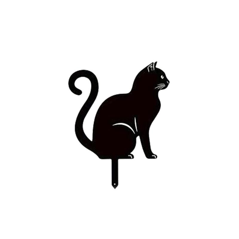 Cute Cat Decorative Garden Silhouette Stake, Family Theme Design, Outdoor Animal Statue Suitable for Garden Lawns