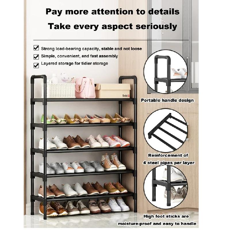 Black Elevated Shoe Rack Small  Simple Multi-layer Shoe Cabinet Home Entrance Rental Housing Dormitory Storage Rack