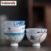 1 Pc Chinese Ceramic Teacup Master Handmade Tea Bowl Hand-Painted Lotus Fish Porcelain Tea Cup Household Tea Set Travel Cup 50ml