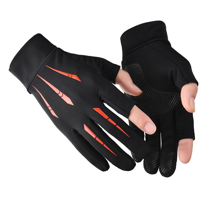 Spring and summer ice silk sunscreen gloves men's fishing breathable high elastic gloves outdoor riding driving leaking two-finger gloves