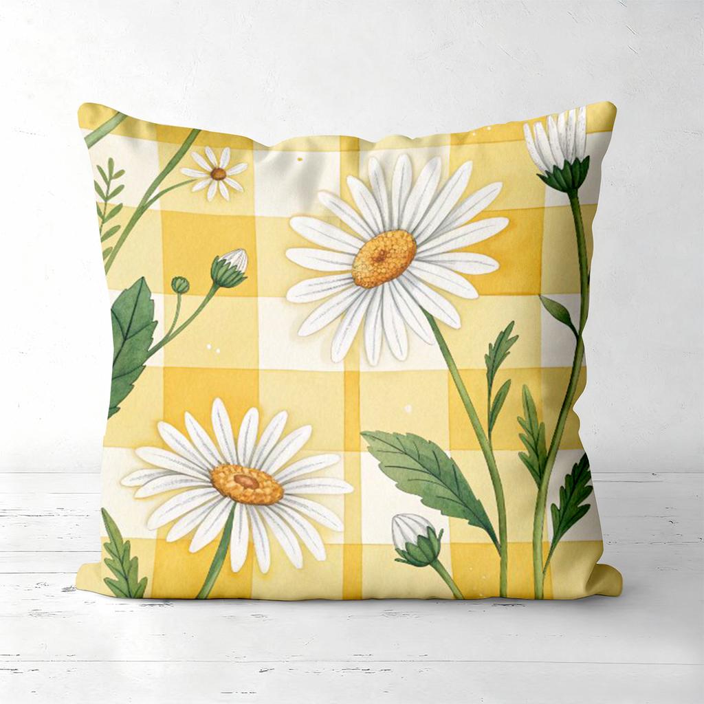 Yellow Checkered Daisy Patterned Decorative Cushions Polyester pillowcase, sofa decorative cushion cov Headboard Pillow