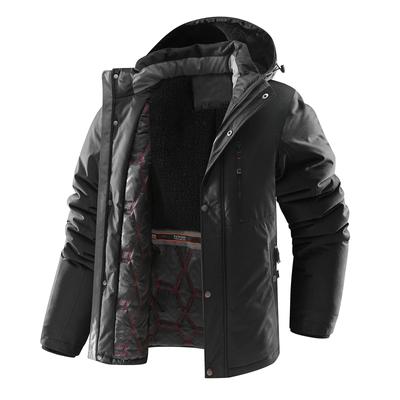 Mid-length Thickened Cotton and Velvet Padded Jacket with Multi-pocket Design, Windproof Sleeves, Detachable Cap Jacket