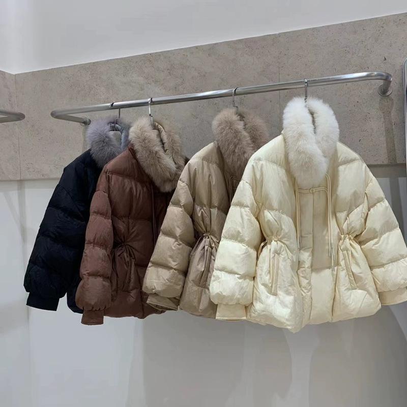 2024 winter new fox fur collar waist down jacket women's medium and long white duck down jacket tide