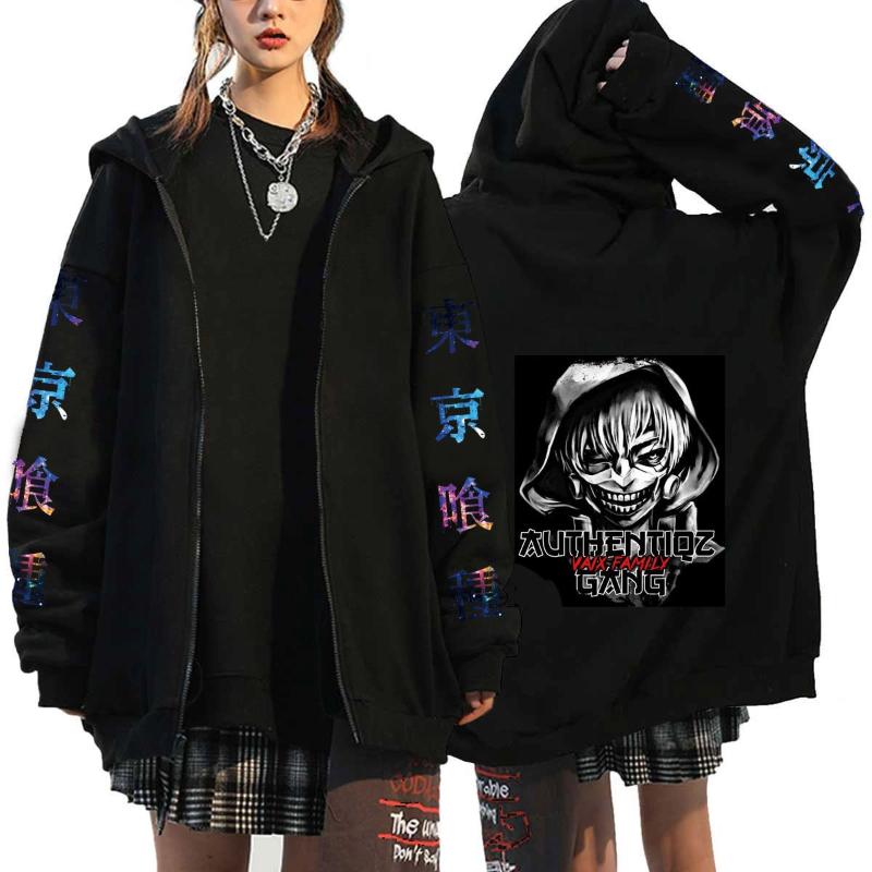 Anime Tokyo Ghoul Graphic Print Casual Loose Zipper Hooded Cardigan Sweatshirt Fashion Coat Men's Women's Clothing