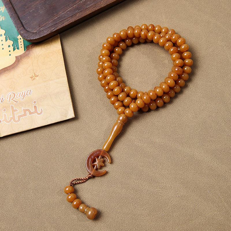 Mond Stern Rosenkranz Glatt Muslimische Tasbih Gebetsperlen Acrylperlen Halskette Exquisit 8mm Gebetsperlen Für Eid Al-Fitr Ramadan