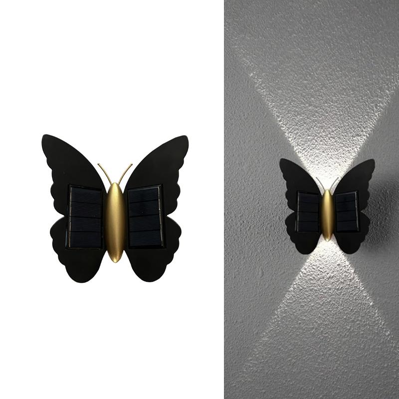 LED Solar Butterfly Wall Night Light Outdoor Waterproof for Garden Courtyard Fence Stairs Pathway Balcony Courtyard Decoration