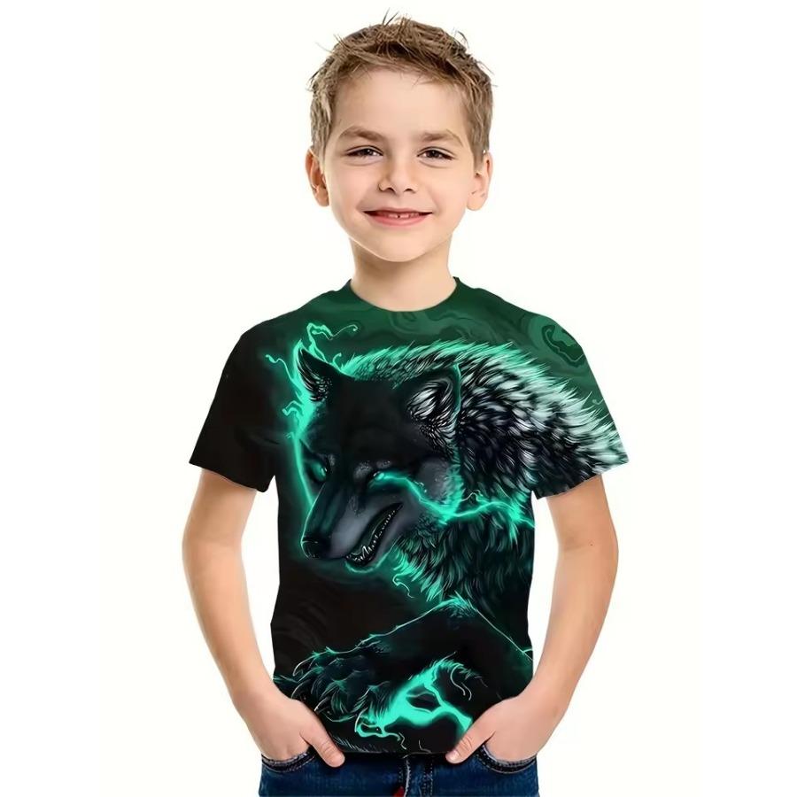 Kids Wolf Cartoon Top Fashion Summer Printed 3D T Shirt Boys Tees Casual Short Sleeve O Neck Girls Tops