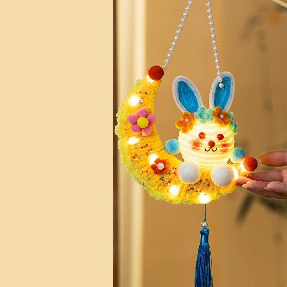 Handmade Twisted Stick Rabbit Lantern Glowing Moon Rabbit Flower Lantern Women
