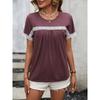 Women Short Sleeve Round Neck Lace Spliced Casual T Shirt
