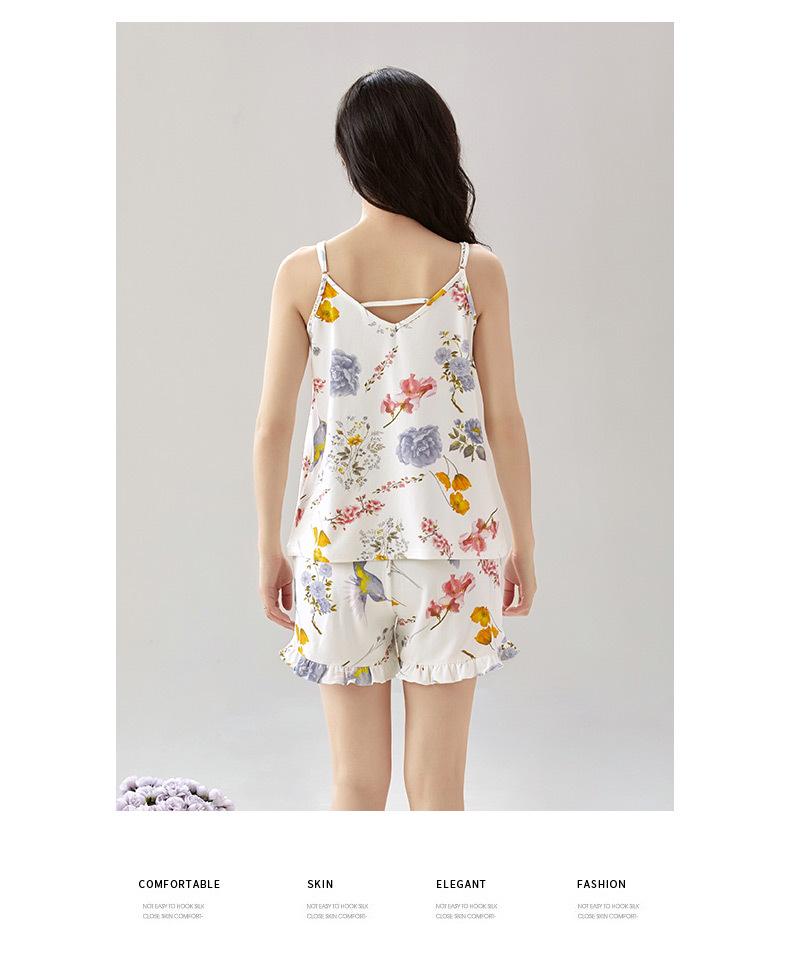 Women's Summer Cotton-Feel Pajama Set: Sexy Camisole and Shorts with Built-in Bra
