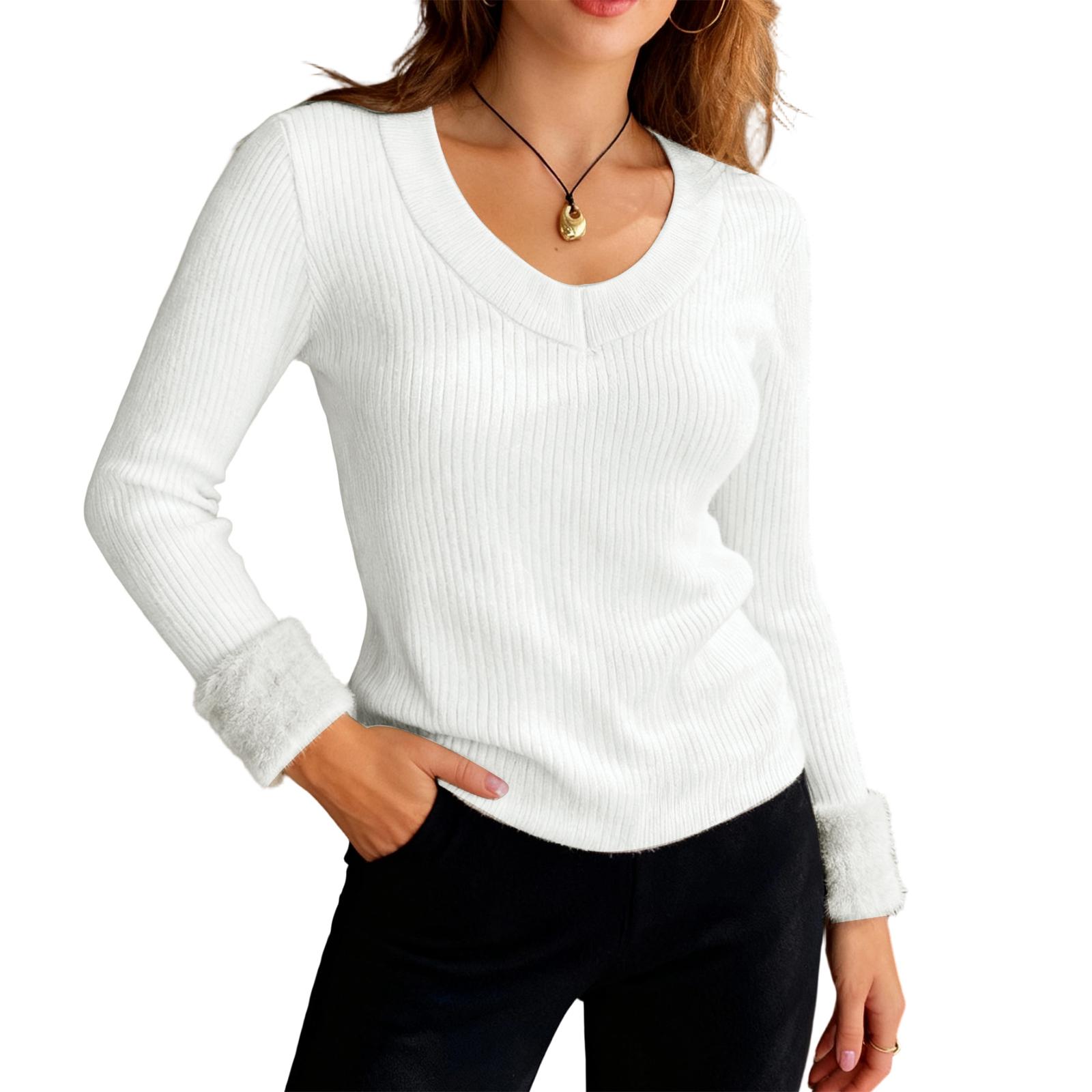 

Женский модный и повседневный однотонный базовый топ с длинным рукавом и флисовой подкладкой One Size белый