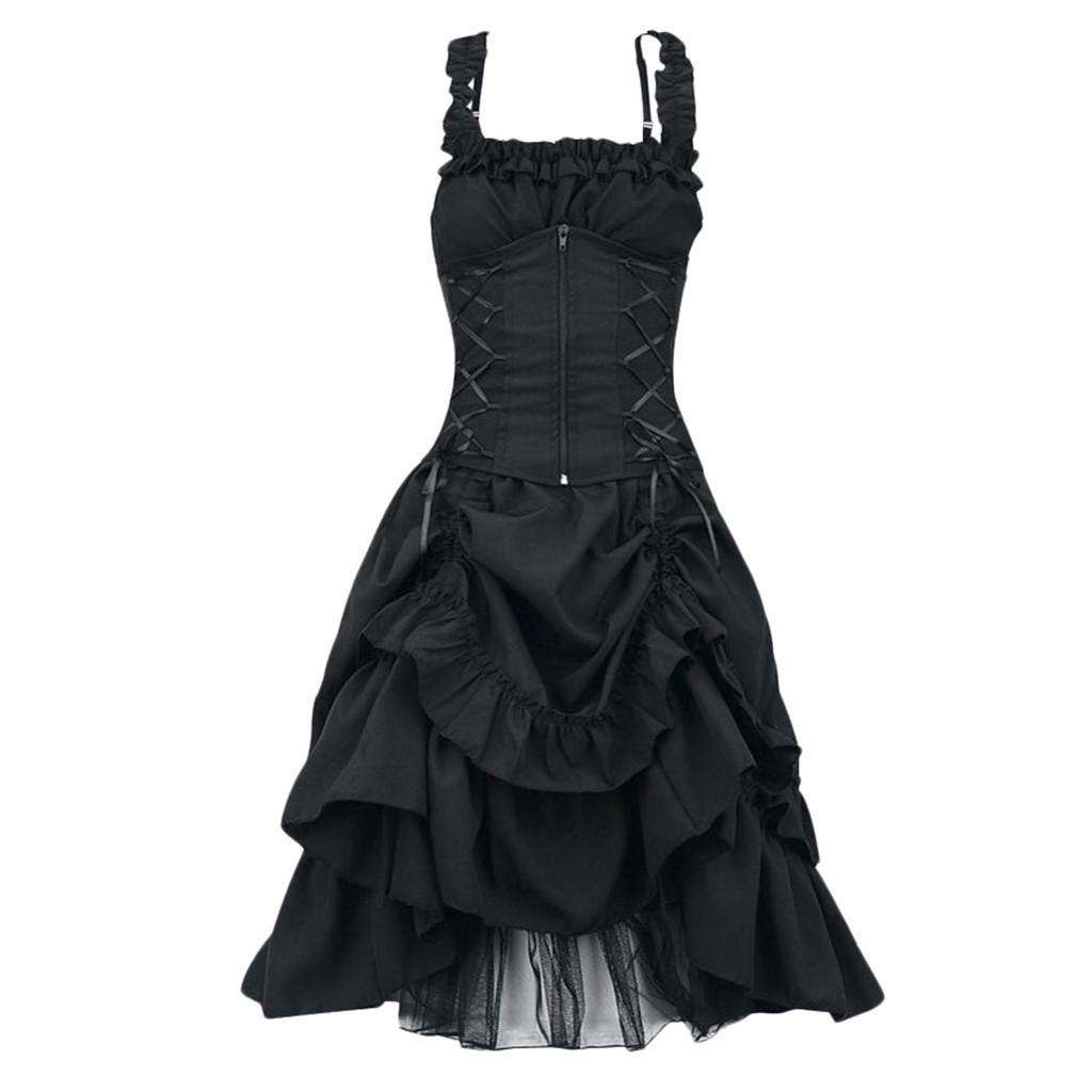 Euro-American Gothic Lolita Ball Gown: Slim, Irregular Lace-up Corset Dress