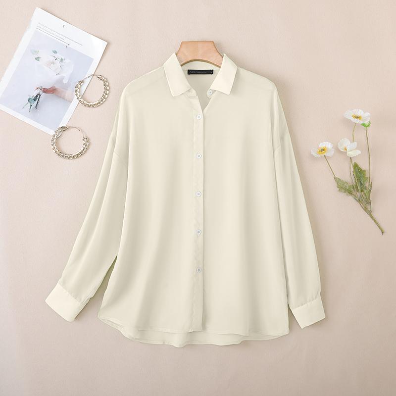 ZANZEA Women Casual Turn Down Collar Long Sleeve Perspective Cover Up Blouse
