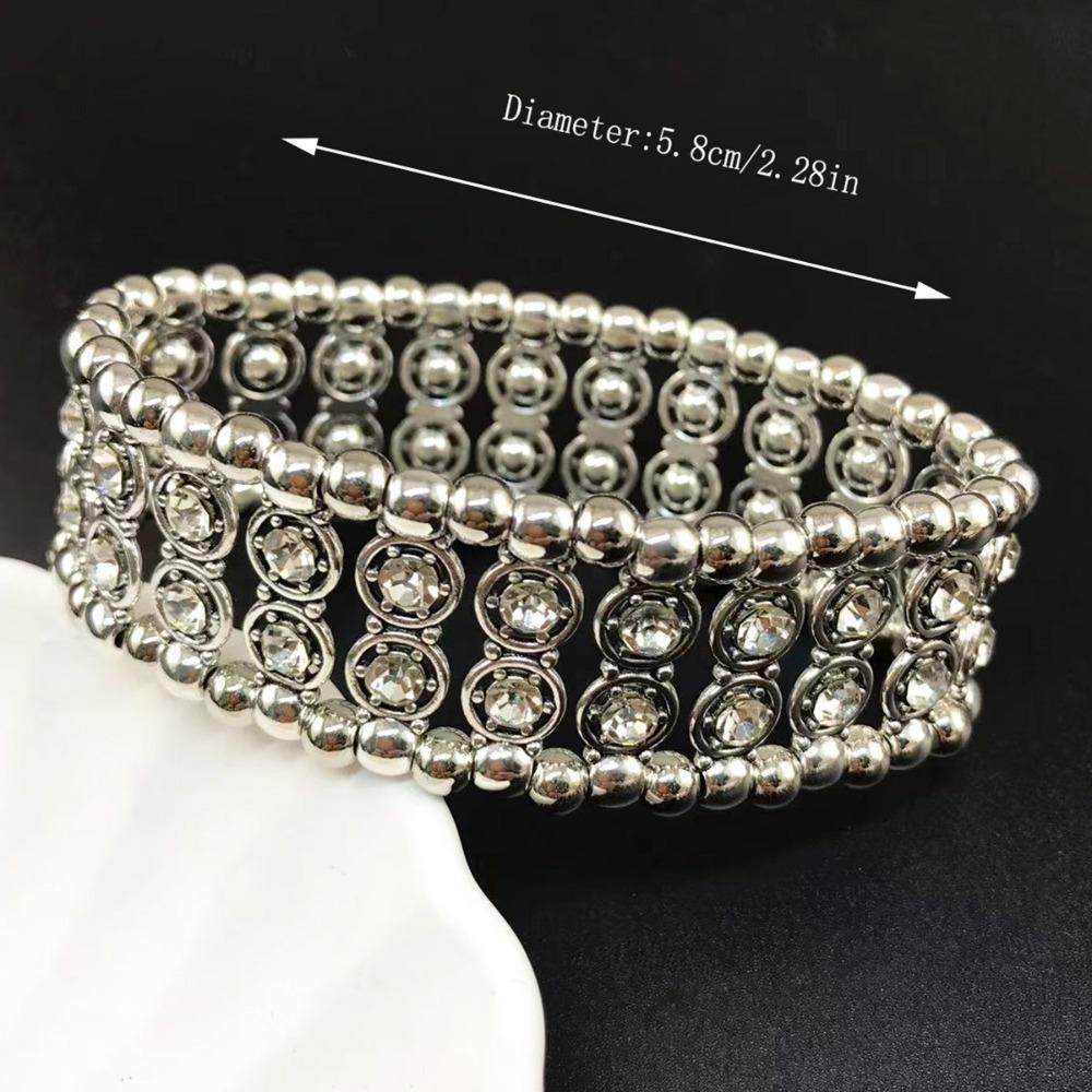 Elastisches Breites Armreif Doppelreihiges Manschettenarmband Trendige Strassarmbänder Für Frauen