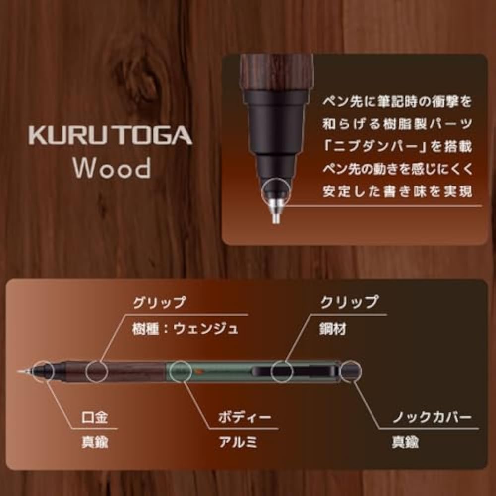 Mitsubishi Pencil Mechanical Pencil Kurt Ga Wood 0.5mm Steel Grey M5KW1P.23