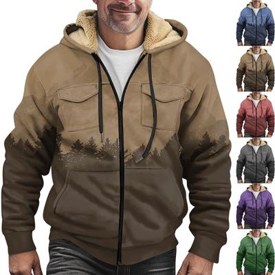 Men'S Winter Zipper Hooded Fleece Sweatshirt With Patch Pocket Casual Jacket