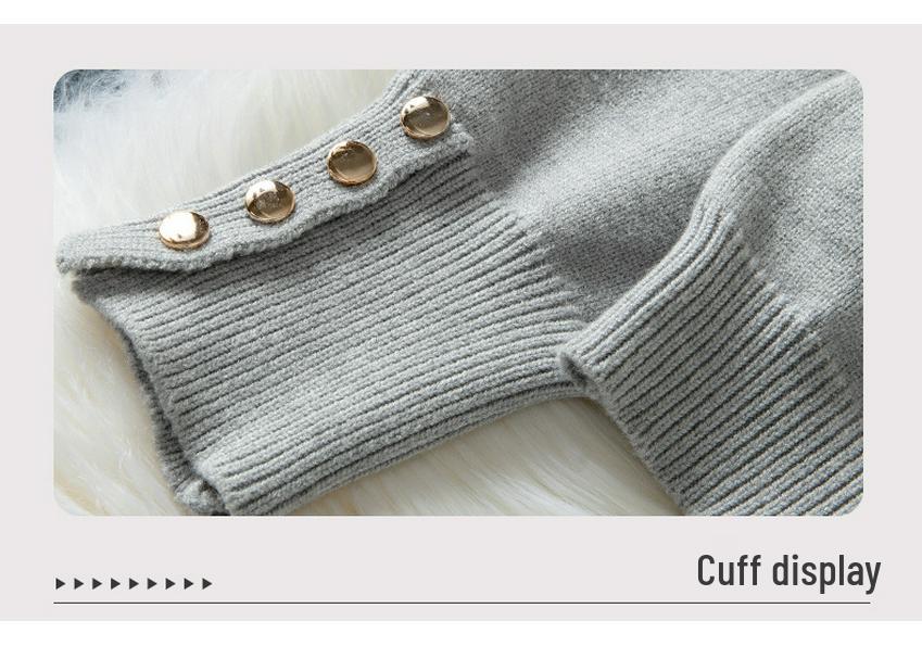 Women's Elegant 2025 Autumn/Winter Lapel Knitwear Solid Color Button Pullover Sweater