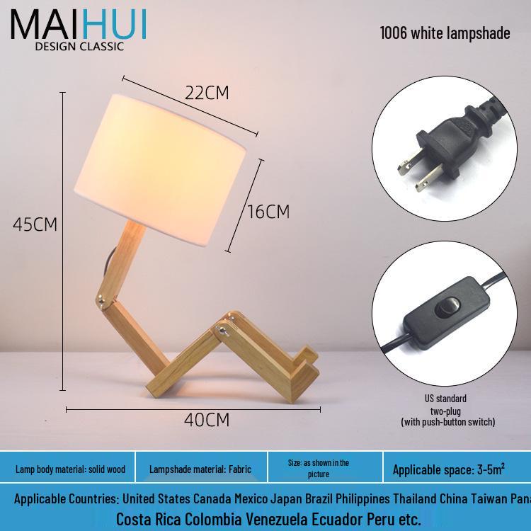 Nordic Solid Wood LED Bedside Night Light - Robot Table Lamp