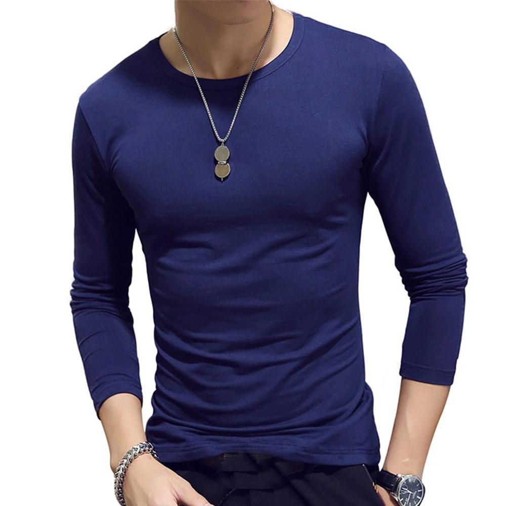 Men's Fashion Casual Slim Fit Long Sleeve T-Shirts Lightweight Solid Color O/V Neck Cotton T-Shirts Blouse