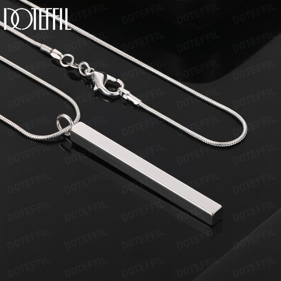 925 Sterling Silver Rectangular Pendant Necklace Fashion Jewelry