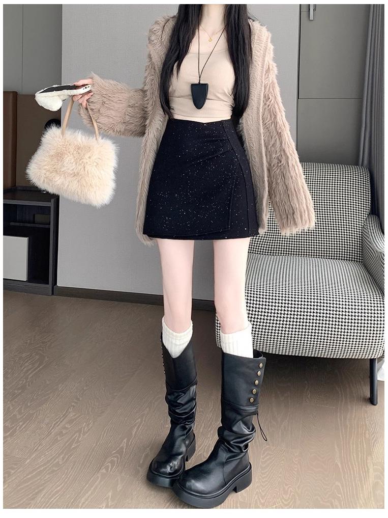Women's High Waist Irregular Sequin Pleated A-line Skirt - Autumn/Winter 2025 Collection