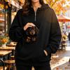 Travel Sweatshirt with Front Pouch Women Hoodie Pet Carrier Pocket, Half Zipper Pullover Sweatshirt, Dog for Small Pets Loose Fit Long Sleeve