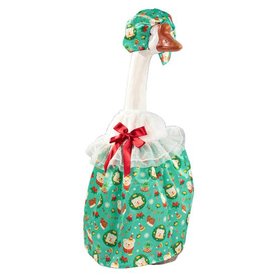 Christmas Goose Outfit Red Green Porch Goose Skirt with Hat for 23 Inch Goose Statue Holiday Goose Costume for Garden Backyard Patio Lawn Decor