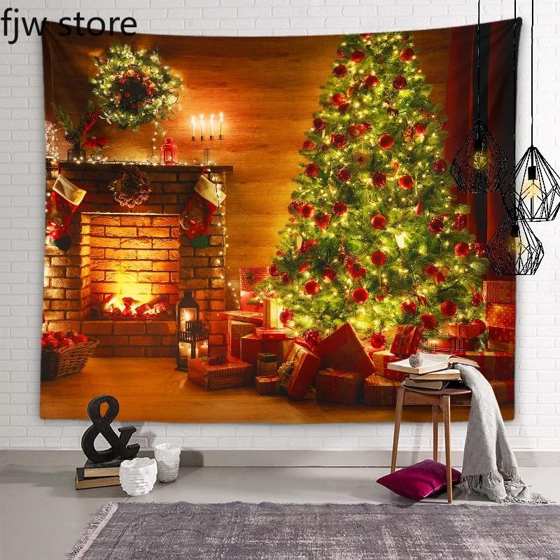 Рождественский Новый год Декор Гобелен Дерево Печь Свеча Настенная Живопись Комната — фото 9