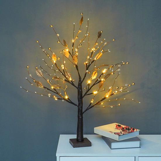 22" Berry Blossom Twinkling Tree with Lights 24 LED Lighted Branches Artificial Christmas Tabletop Bonsai Lamp for Living Room Bedroom Home Decor