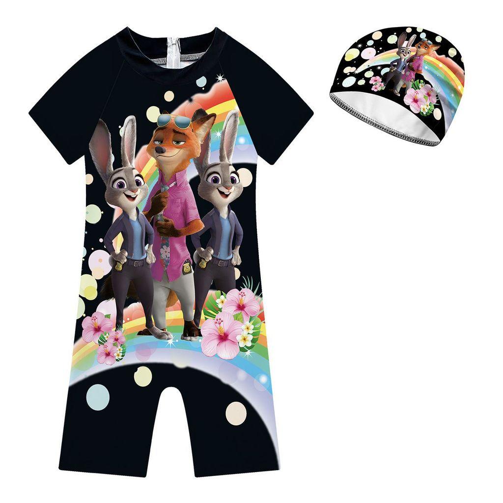 

20754 Kids Boys Girls Rabbit Fox Print One-piece Swimsuit Swimwear 160cm
