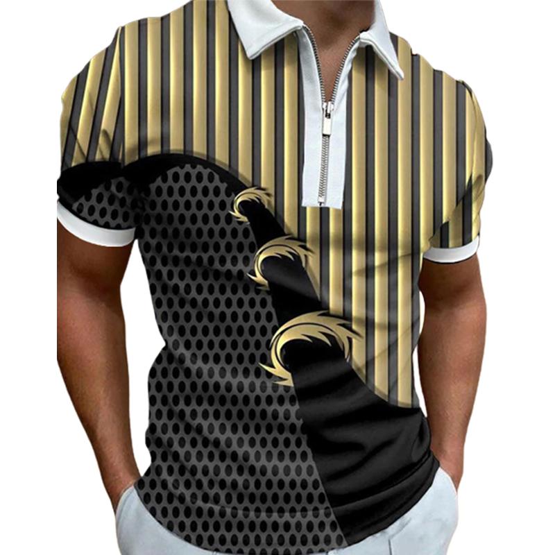 

Повседневная футболка с лацканами, молодежная мужская модная футболка на молнии, футболка с коротким рукавом, мужская футболка с 3D-красивым земным принтом 8XL жёлтый