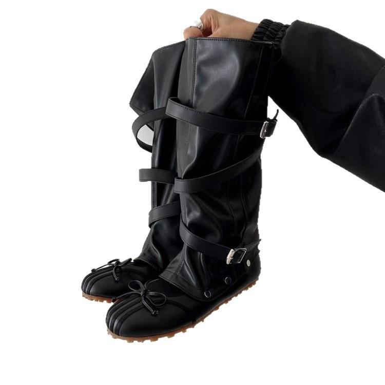 Design Sense Removable Two-wear Ballet Boots French Bow Light Mouth Single Shoes Retro Large Tube Circumference Thin Stacking Boots