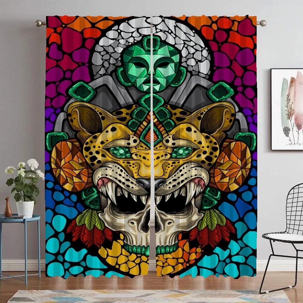 Mexico Flower Skull Blackout Curtains for Living Room Window Curtain for Room 2 Panel Partition Home Interior Curtains Shades